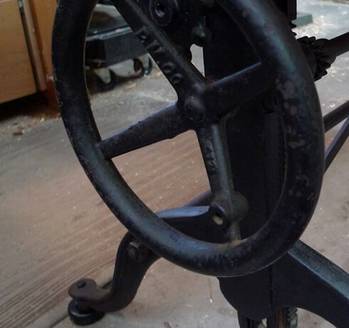 Metal wheel detail on drafting table