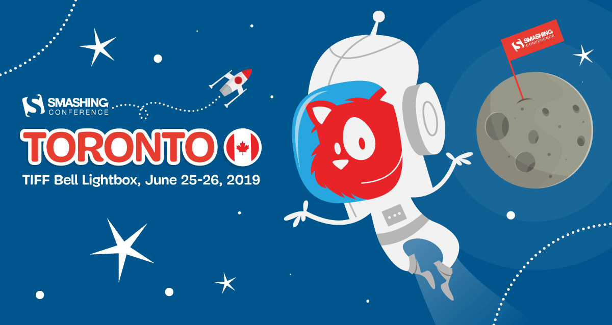 a promo image for SmashingConf Toronto, with a cat dressed as an astronaut