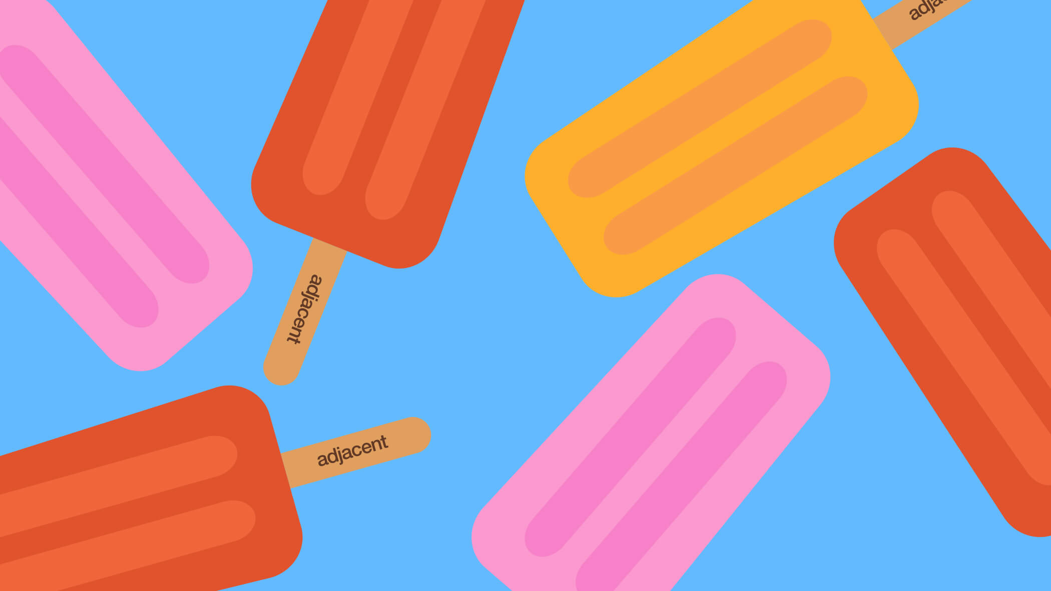 illustrated popsicles with adjacent's logo on the stick