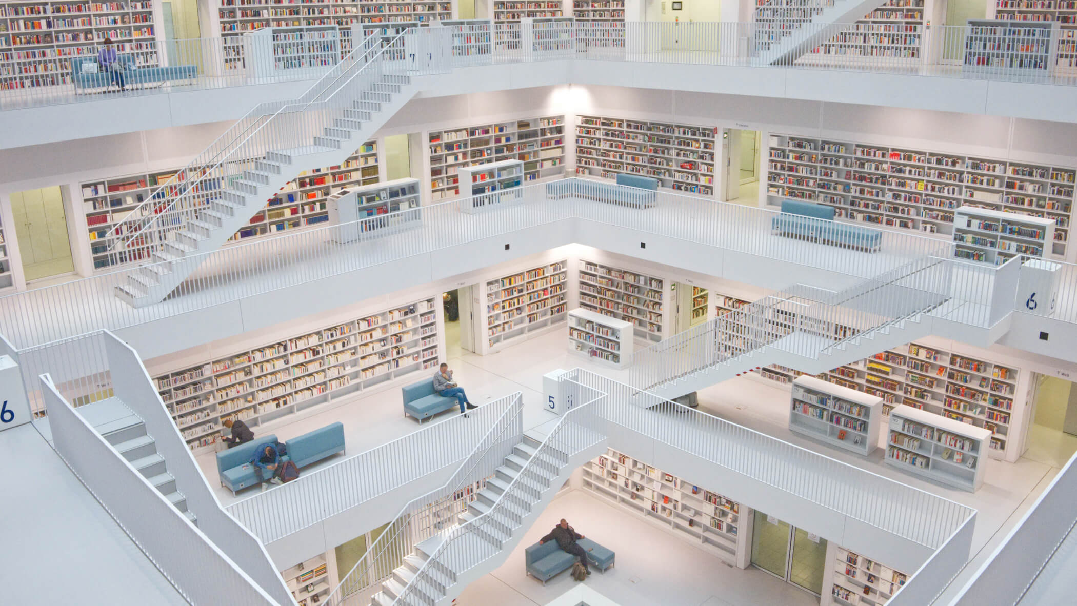 white multi-floor library