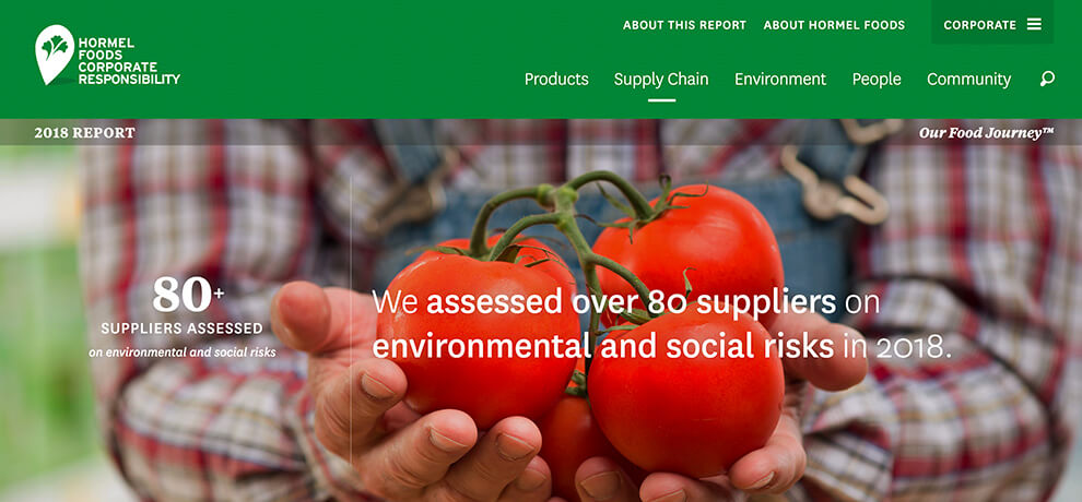 the products page on hormel foods' corporate responsibility report site
