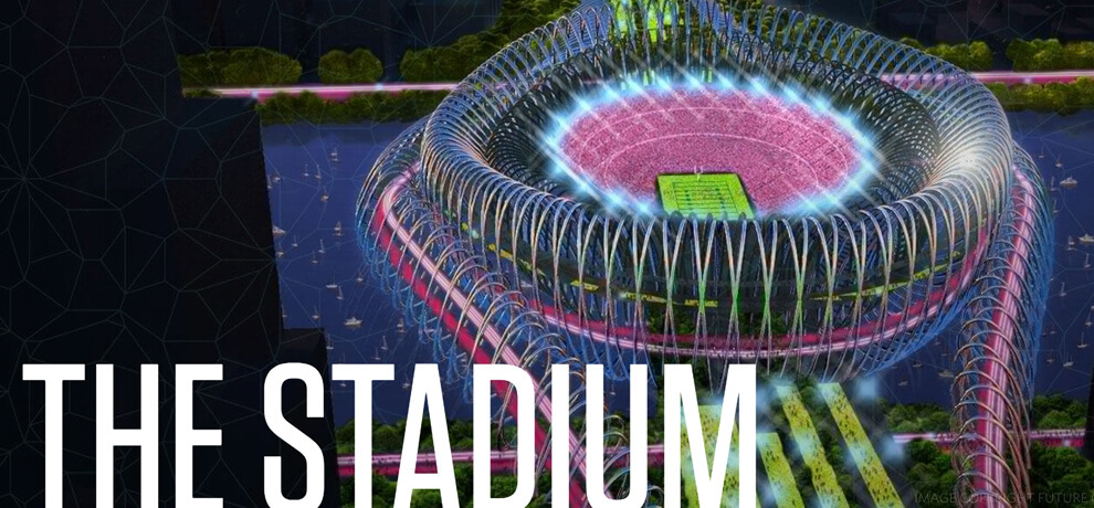 a large 3d rendering of a futuristic stadium