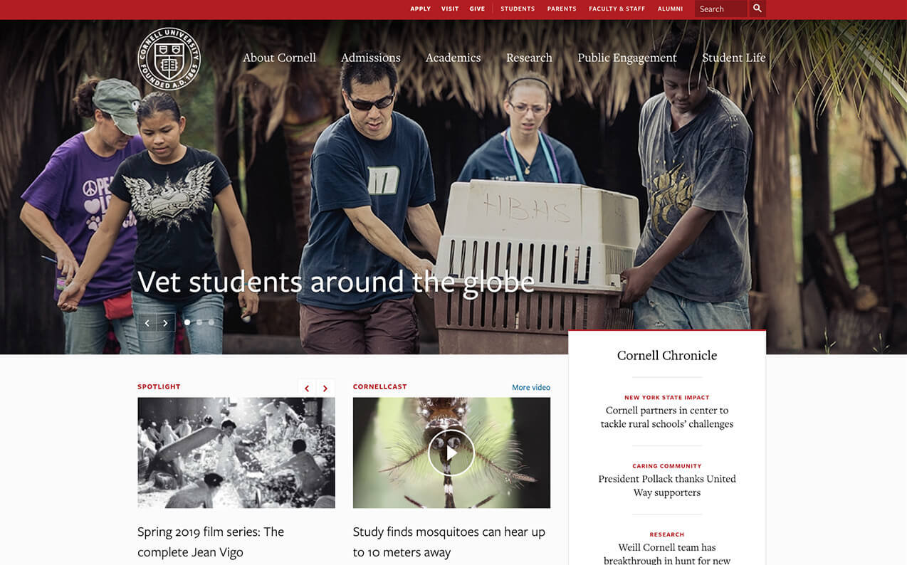 A screenshot of Cornell, whose sidebar violates the section above it