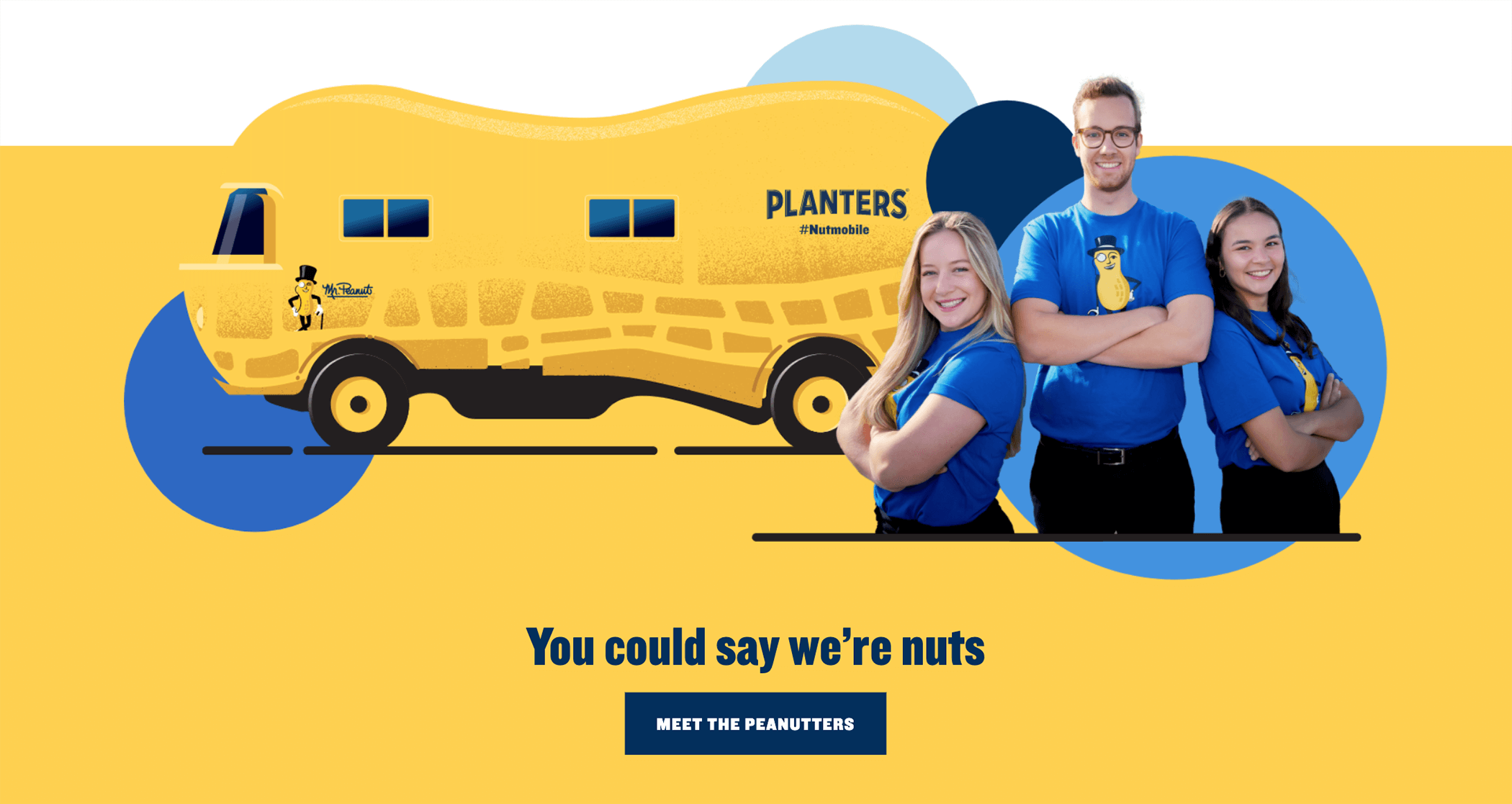 and illustration/graphic of the peanutters posing in front of the Nutmobile