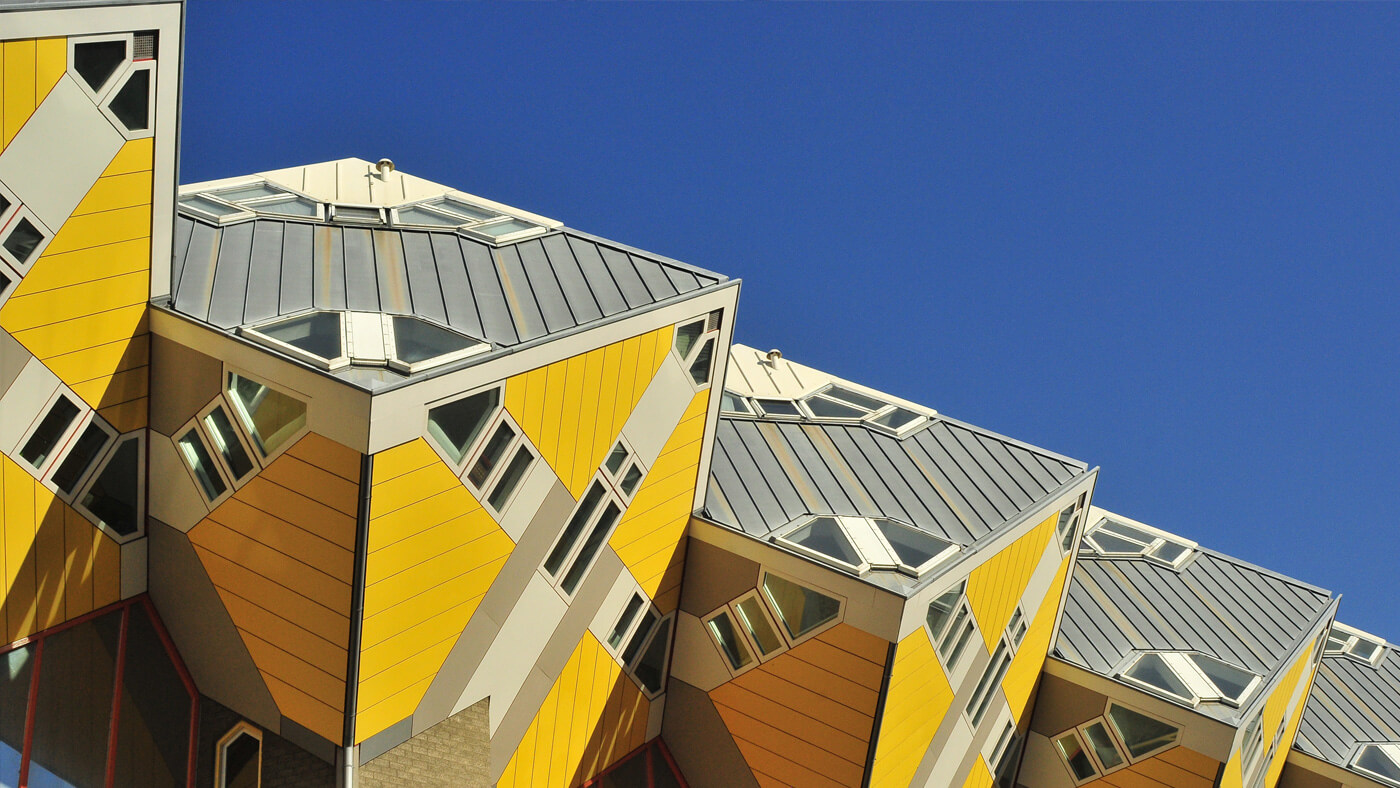 yellow buildings on a blue sky