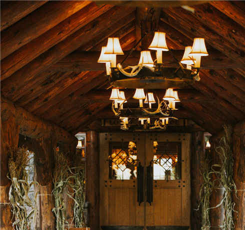 chandelier at entrance of Whiteface Lodge