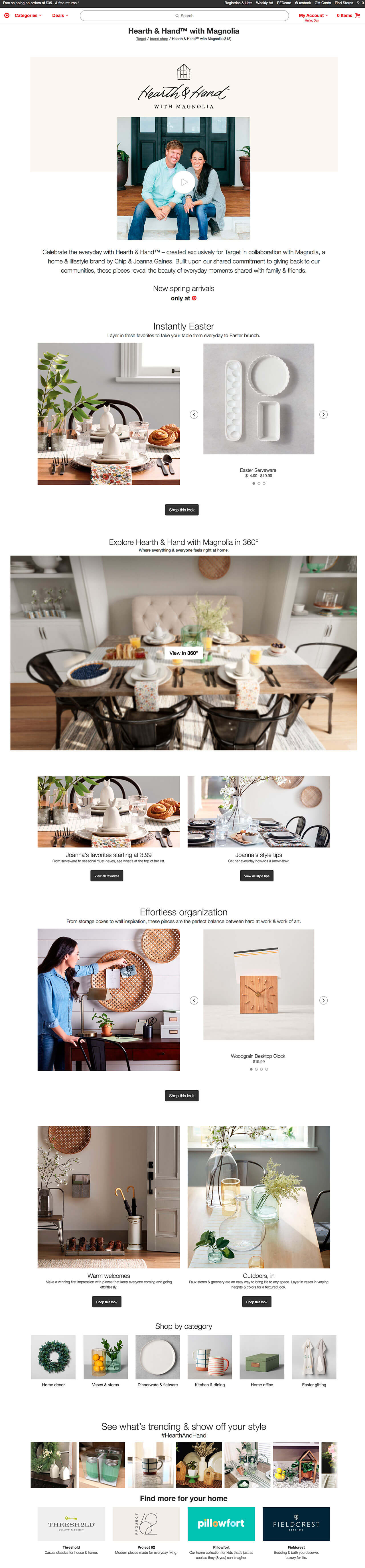 Hearth & Home products promotional page on Target's website
